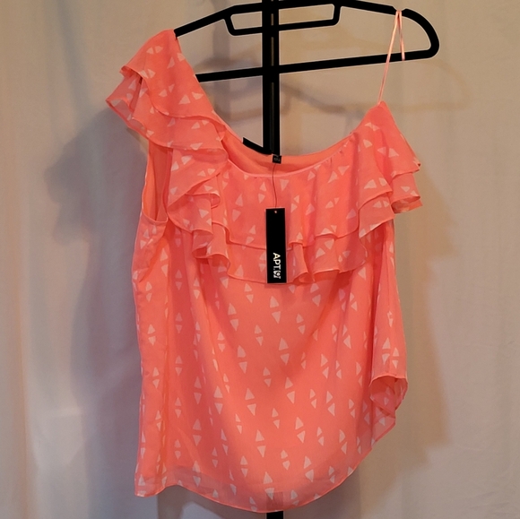 Apt. 9 Women's One-Shoulder Ruffle Blouse - Coral & White, Size XL, NWT - Picture 6 of 8